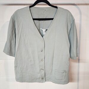 90s Vintage Studio Blue XL Sage Green Button Embroidered Rose Pocket Cardigan‎